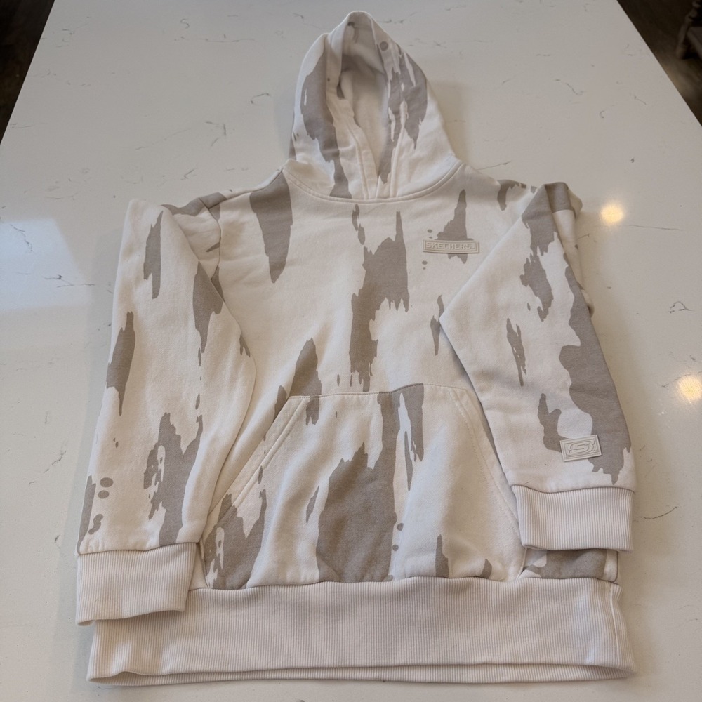 Skechers Kids Pullover Hoodie Size L neutral/gray abstract tie-dye Sweatshirt